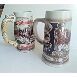Two Budweiser Clydesdale Collectible Beer Steins Brazil & West Germany